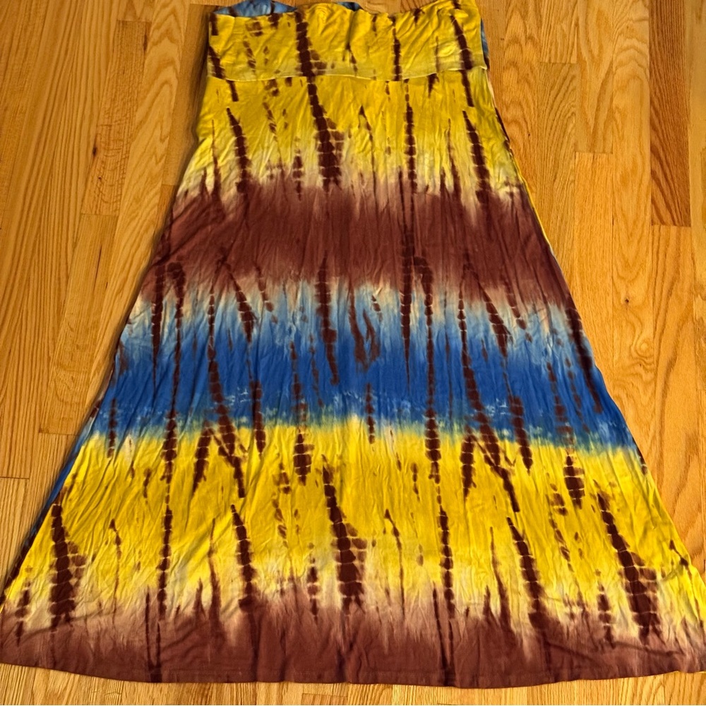 Yellow and Blue Tie Front Maxi Skirt Resort Wear